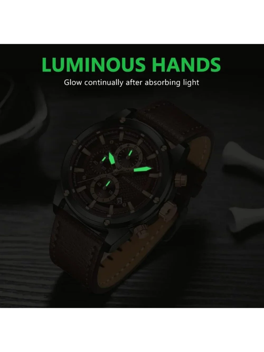 Men's Brown Chronograph Waterproof Sport Military Analog Quartz Wrist Watch